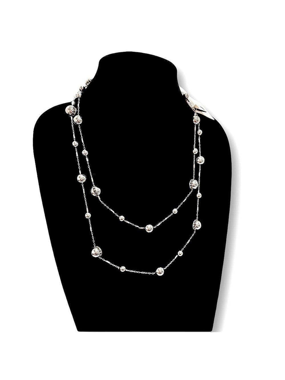 COLDWATER CREEK | Silver Long Classic Station Necklace w Crystal Accents | NWT
